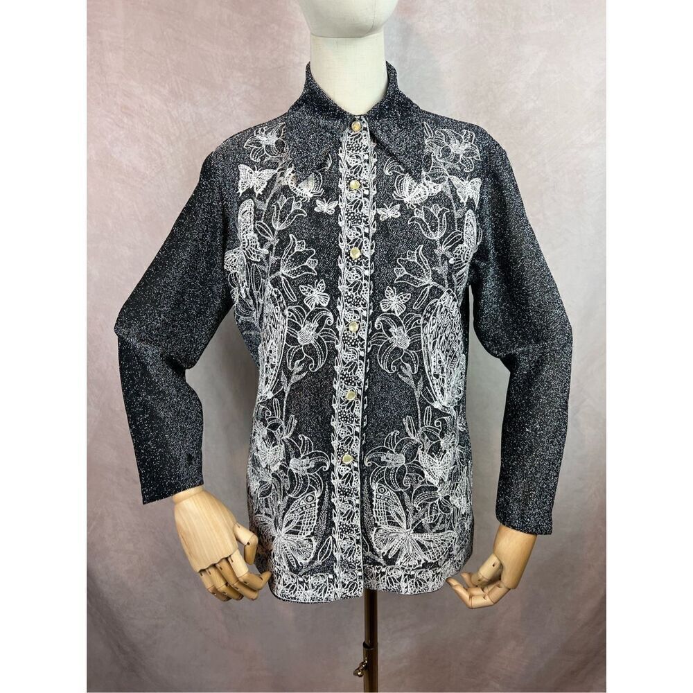 Vintage 1970s Dagger Top Butterly Sparkle Mod MCM Disco Size Medium Lurex